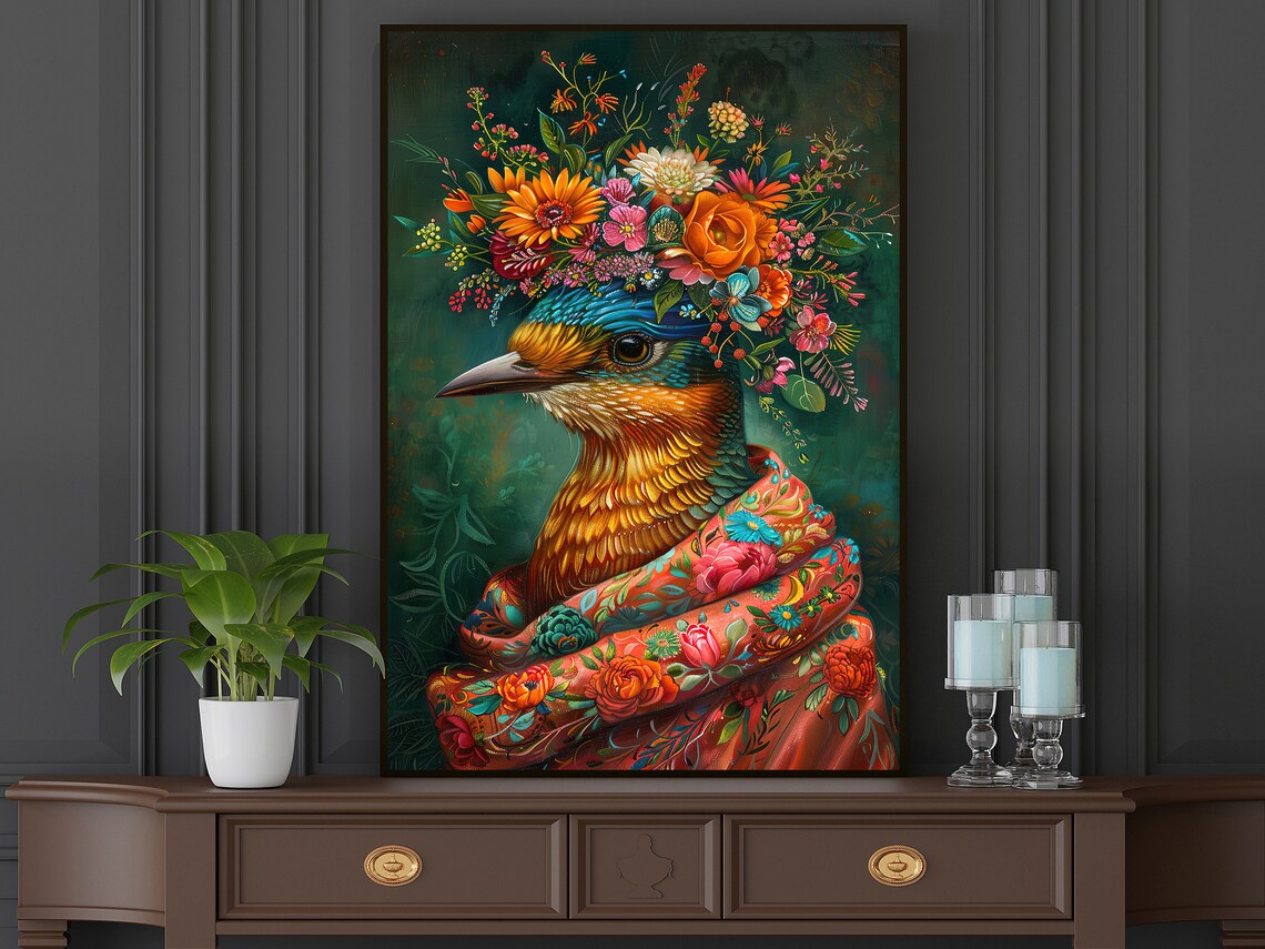 Vintage Maximalist Floral Honey Bird Art Print - Image 5