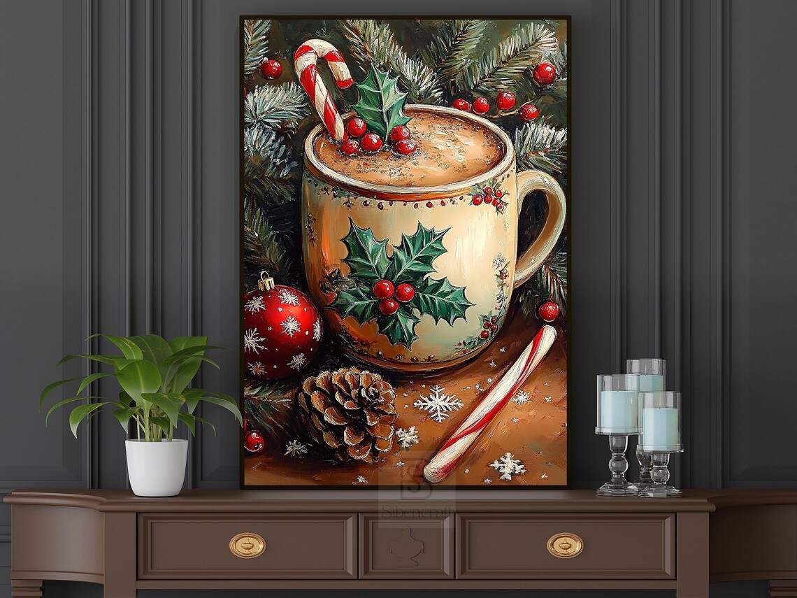 Vintage Xmas Coffee Cup Art Print, Holiday Decor - Image 3