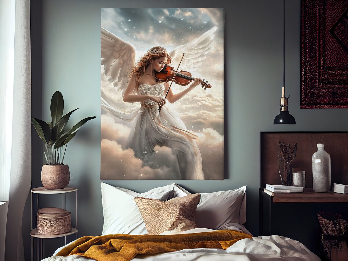 Angel Playing Violin Among Clouds Heavenly Music Fantasy Art Poster - Image 3