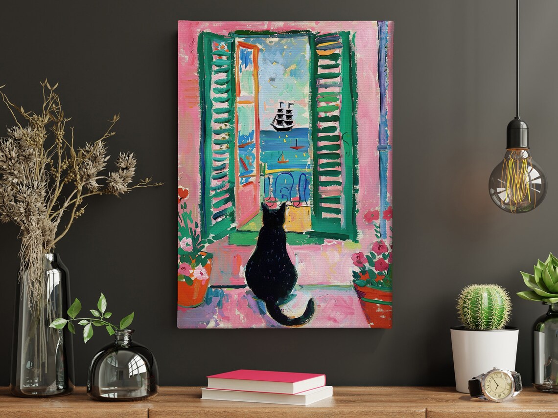 Vintage Black Cat by the Window, Matisse-Inspired Art Print - Image 4