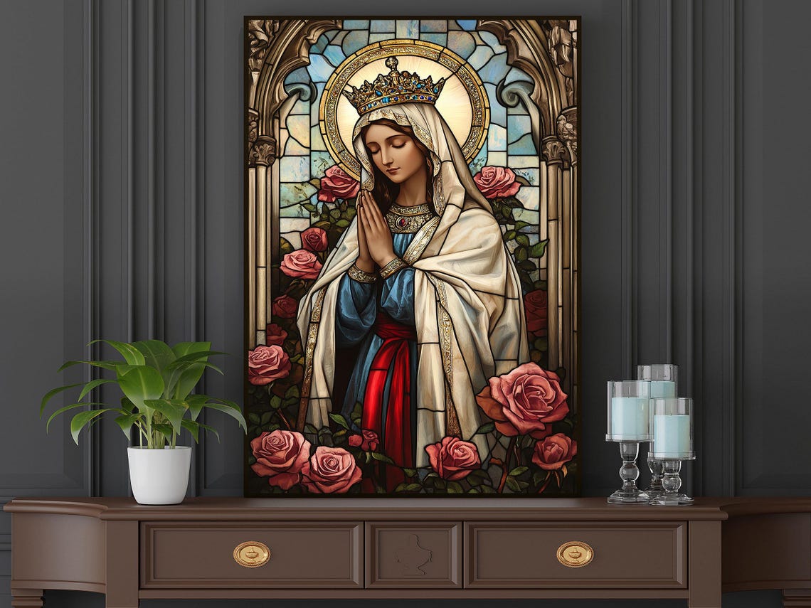 Vintage Mother Maia Painting Virgin Mary Our Lady Of Peace Poster Print Christian Wall Art Christian Decor - Image 4