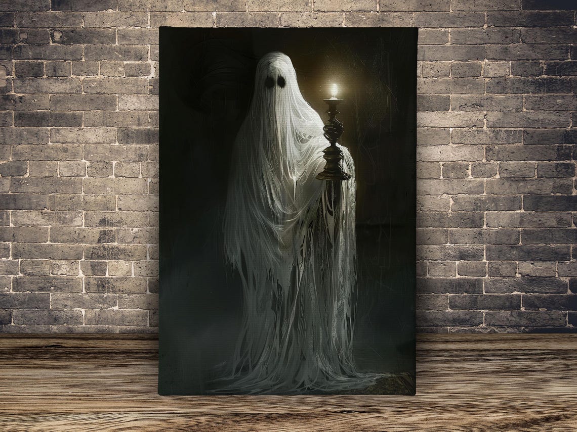 Ghost Holding Candle In Darkness Spooky Haunted Halloween Art Print - Image 2