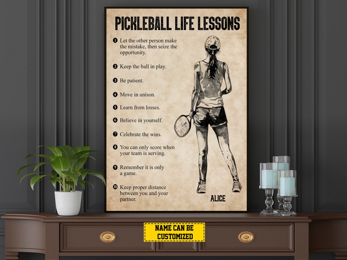 Pickleball Life Lessons Personalized Vintage Female Player Poster - Image 3