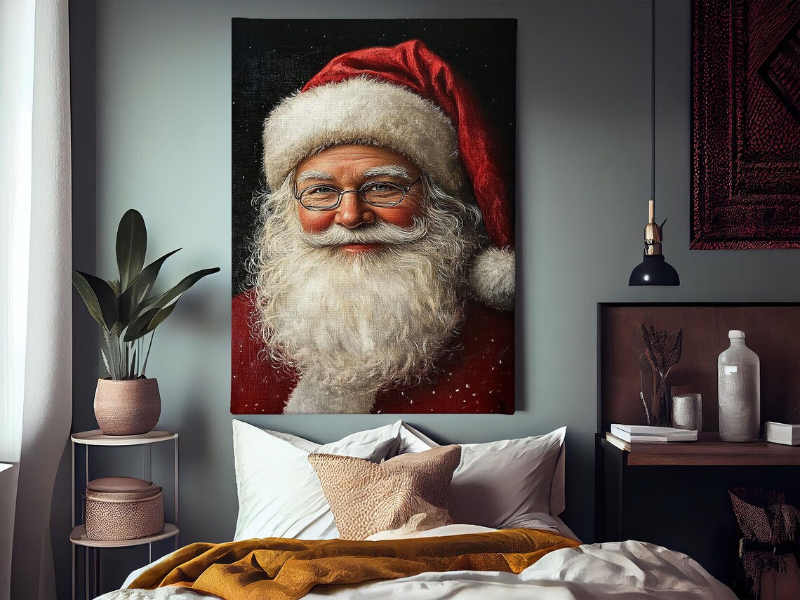 Vintage Santa Portrait Painting Cozy Christian Cottage Santa Claus Poster Print Christmas Wall Art Christmas Decor - Image 3