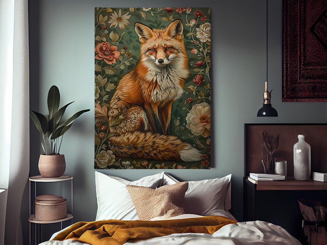 Cottage Fox and Flowers Retro Wild Animal Poster Print - Image 2