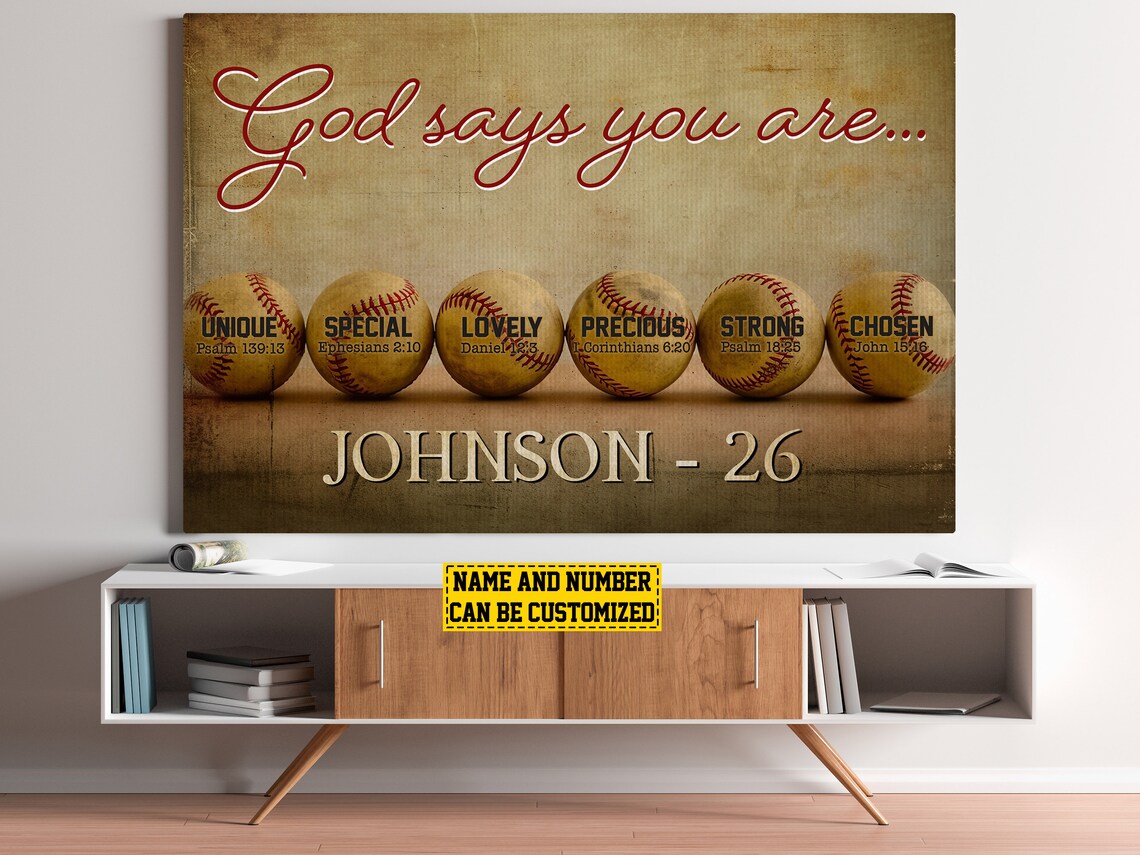 God Says You Are Baseball Scripture Personalized Poster Custom Name Wall Art - Image 2