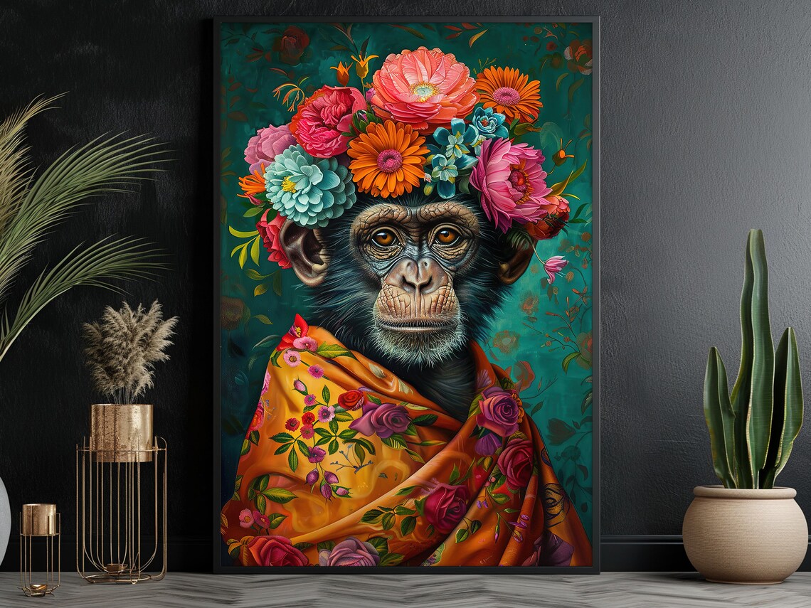 Vintage Maximalist Monkey Lady Poster Print
