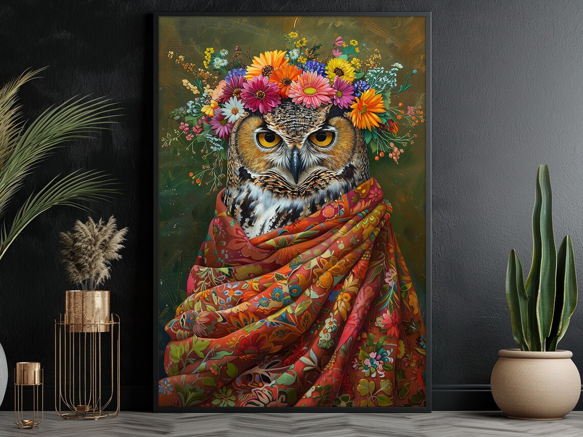 Matisse-Inspired Floral Owl, Vintage Animal Poster - Image 3