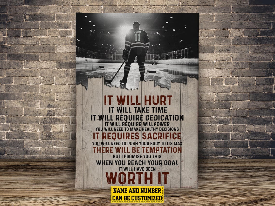 Personalized Hockey It Will Hurt Worth It Motivational Poster Gift - Image 2