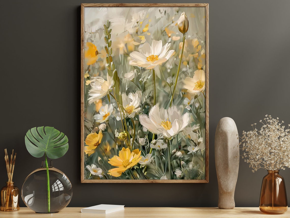 Vintage Flowers Oil Painting Flowers Print Cottage Flowers Flowers Poster Wild Flower Wall Art