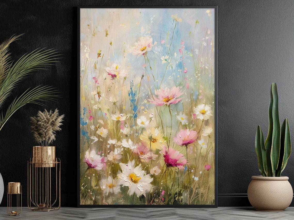 Pastel Wildflower Meadow Pink Cosmos Dreamy Botanical Art Poster - Image 3