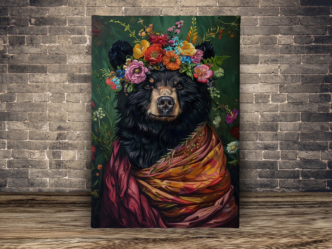 Vintage Maximalist Black Bear Floral Art Print - Image 2
