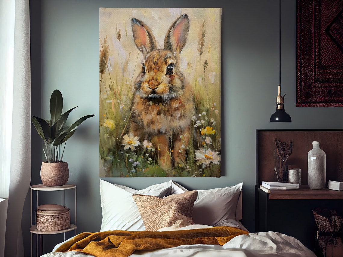 Rabbit Sitting In Wildflower Meadow Golden Light Nursery Animal Poster - Image 2