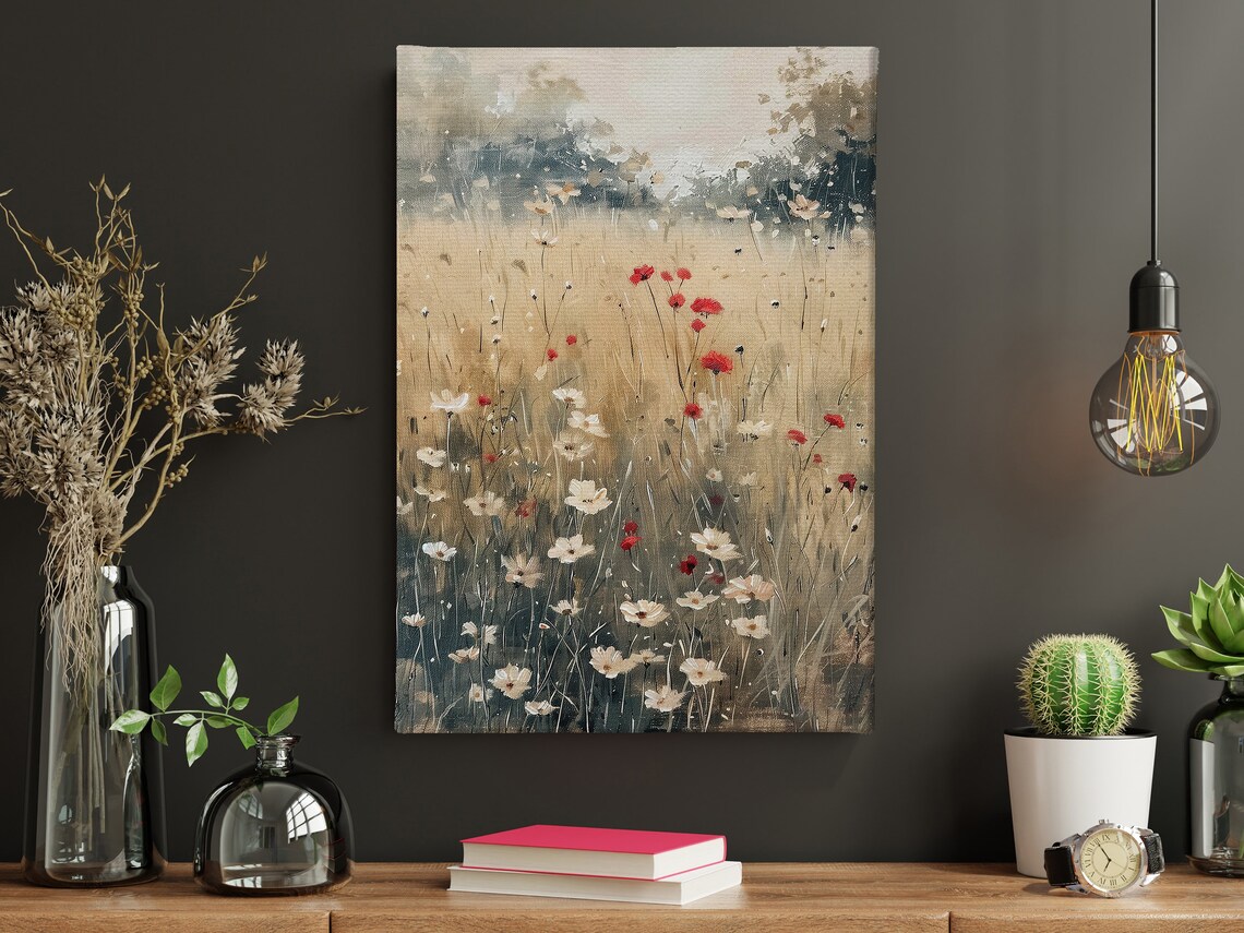 Wildflower Field With Poppies And Daisies Golden Morning Meadow Poster - Image 4