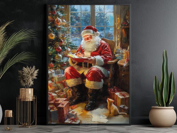 Vintage Santa Claus Writing Christmas Art Print