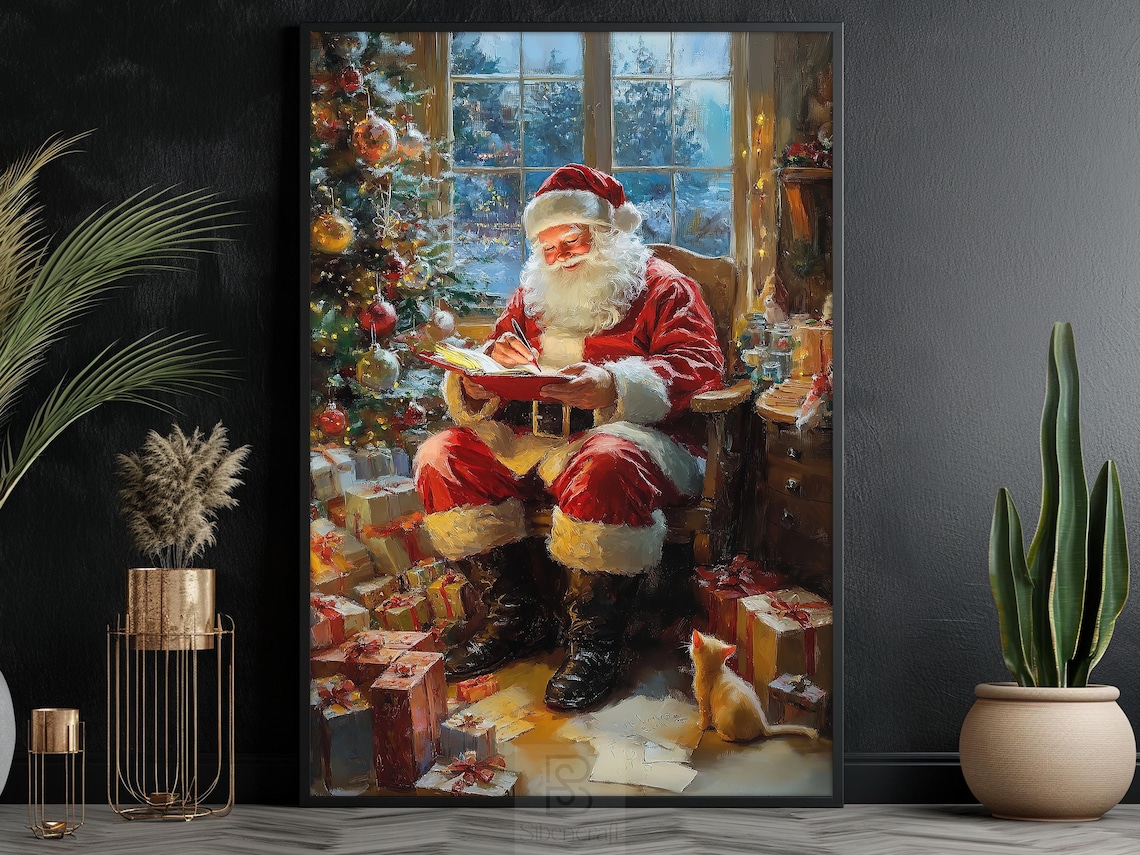 Vintage Santa Claus Writing Christmas Art Print