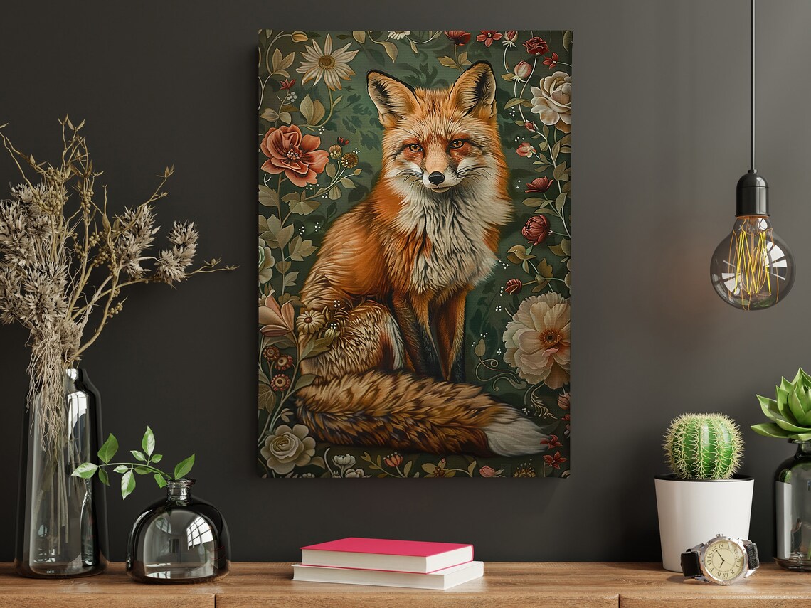 Cottage Fox and Flowers Retro Wild Animal Poster Print - Image 4