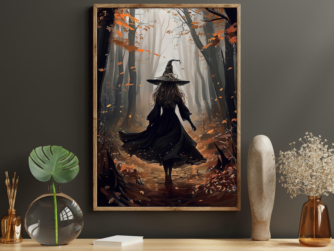 Vintage Young Witch In The Forest Halloween Art Print