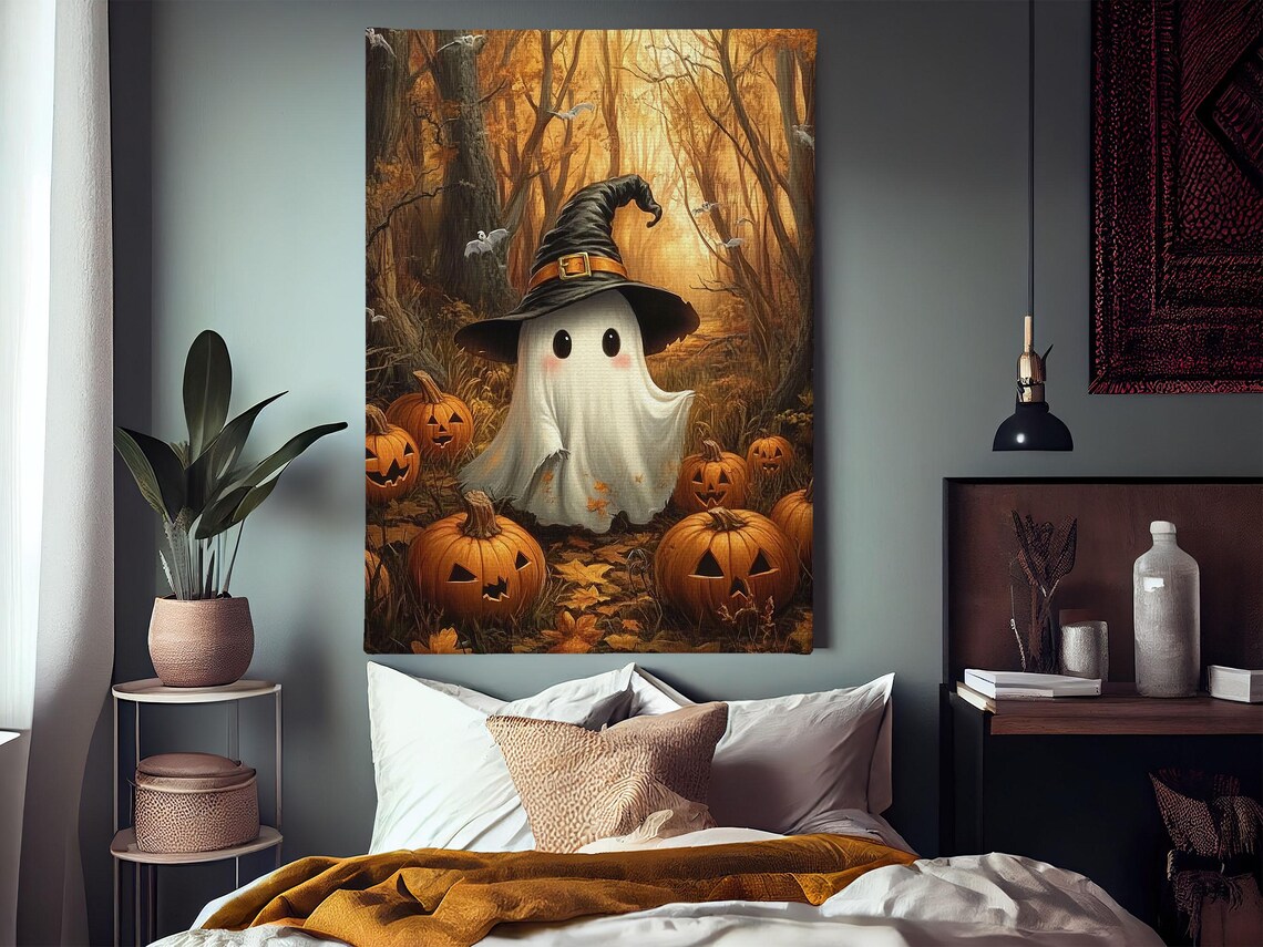 Vintage Cute Witchy Ghost Halloween Art Print - Image 4