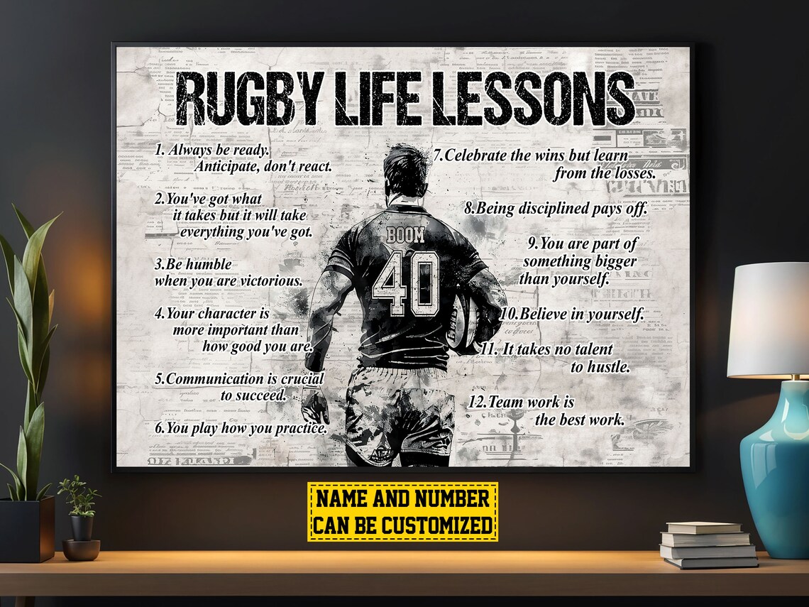 Personalized Rugby Life Lessons Poster Print For Boys