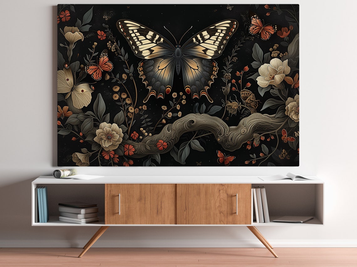 Swallowtail Butterflies And Blooms Dark Botanical Cottagecore Poster - Image 5