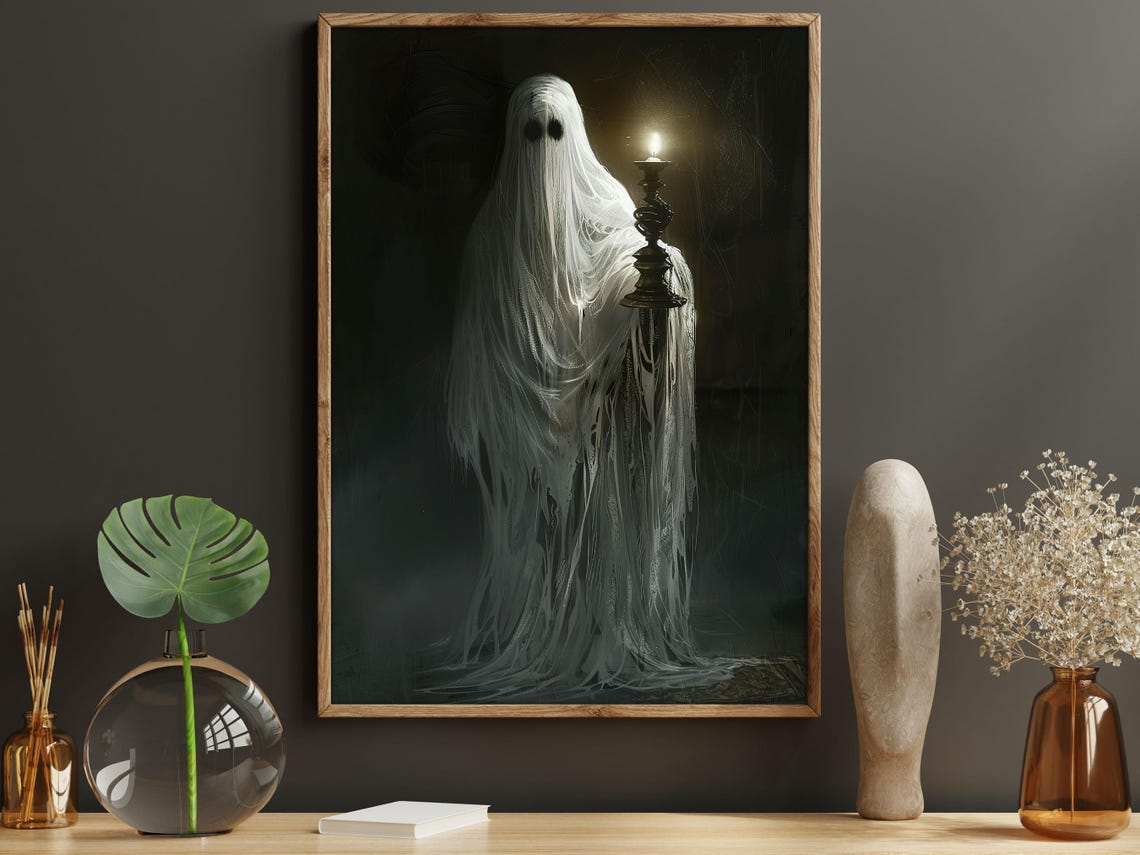 Ghost Holding Candle In Darkness Spooky Haunted Halloween Art Print - Image 6