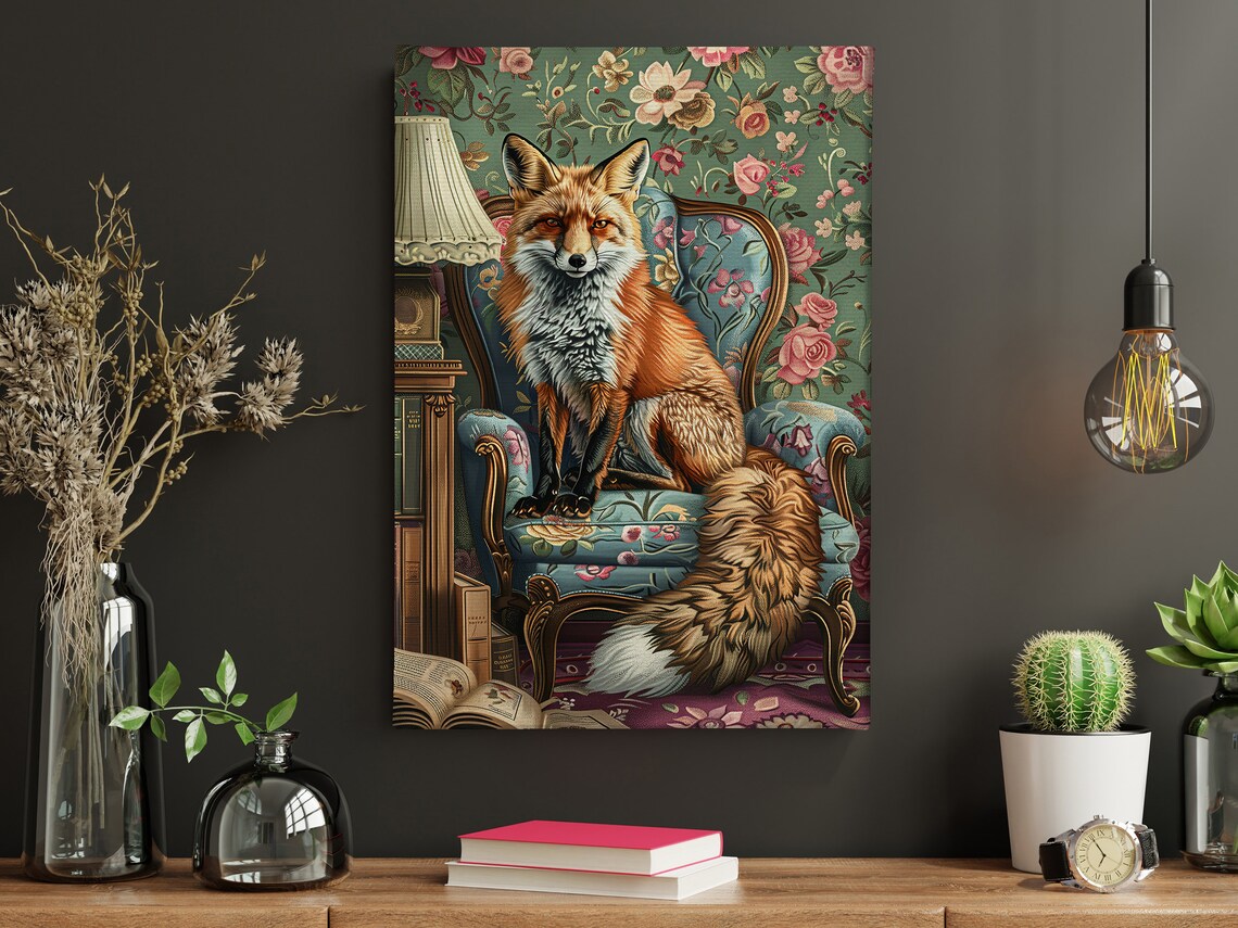 Cottage Fox On Sofa Art Print, Animal Decor - Image 5