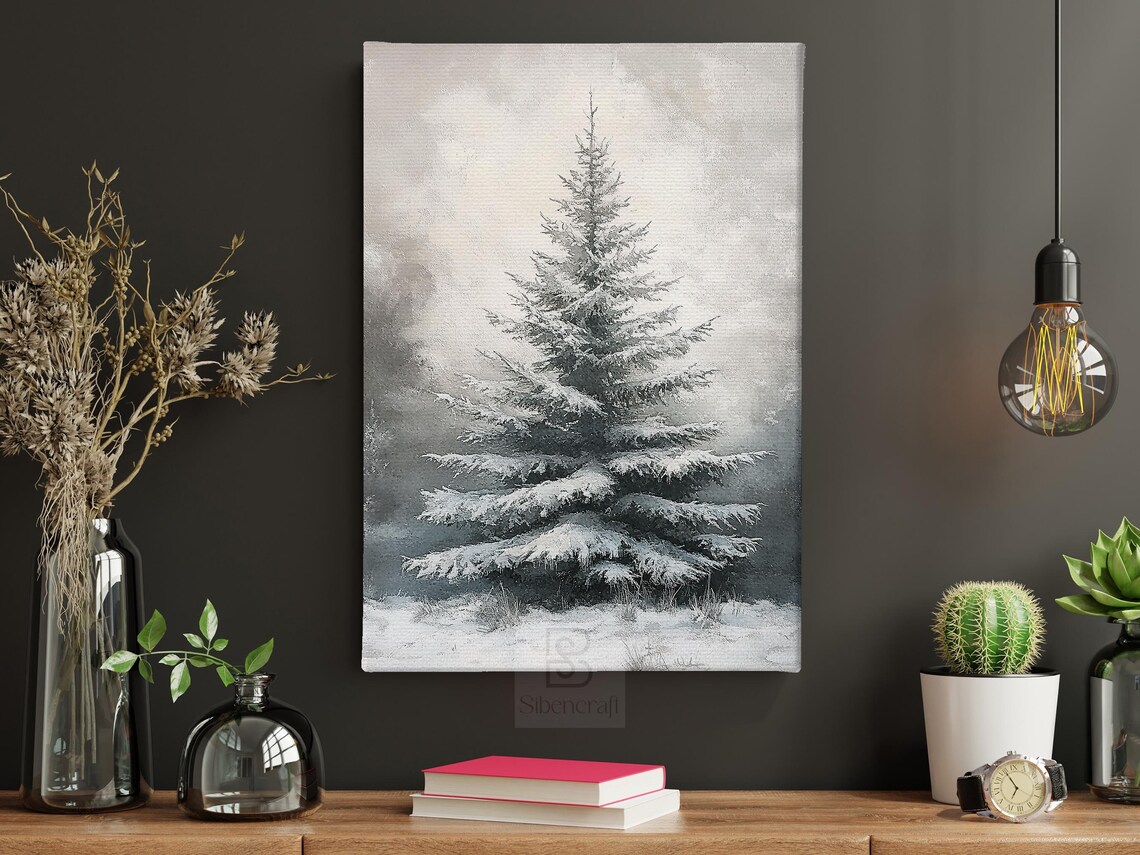 Vintage Christmas Tree Painting, Winter Holiday Poster - Image 4