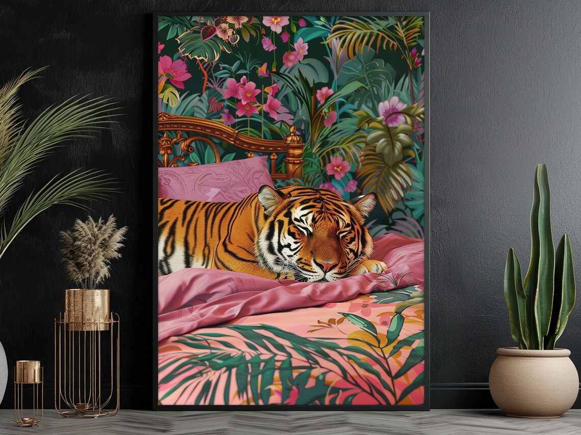 Matisse-Inspired Tiger Sleep On The Bed Art Print - Image 3