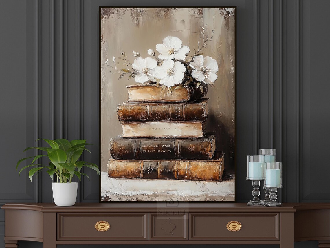 Vintage Flowers and Books, Cottage Floral Poster Print - Image 5