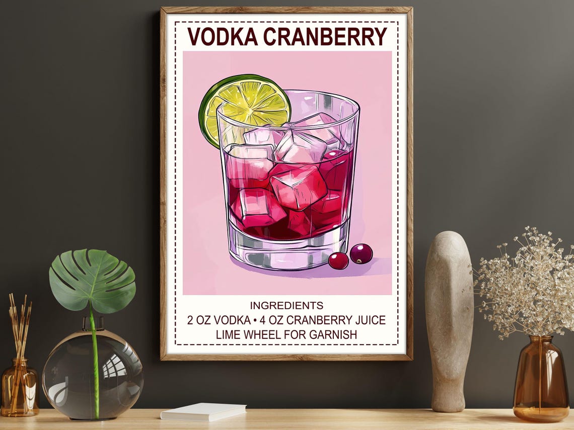 Vodka Cranberry Poster, Bar Wall Decor