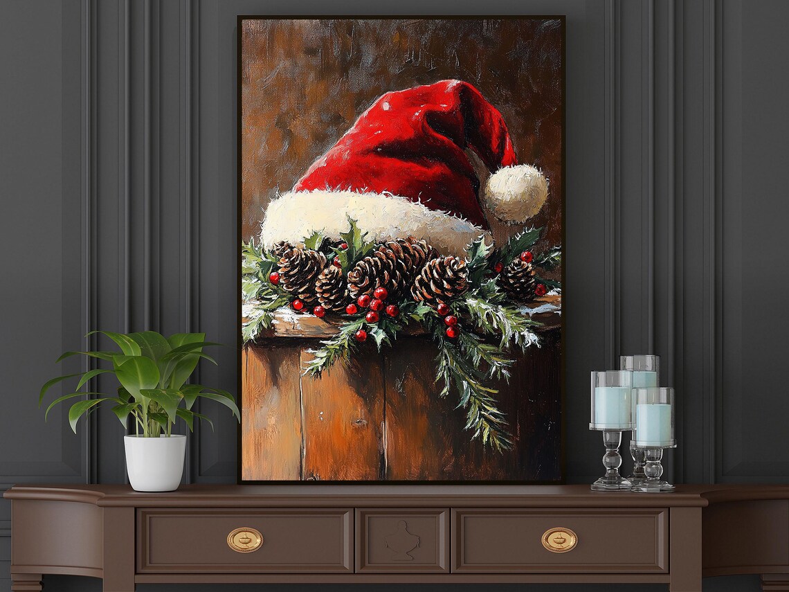 Vintage Santa Hat Painting, Christian Christmas Poster - Image 5