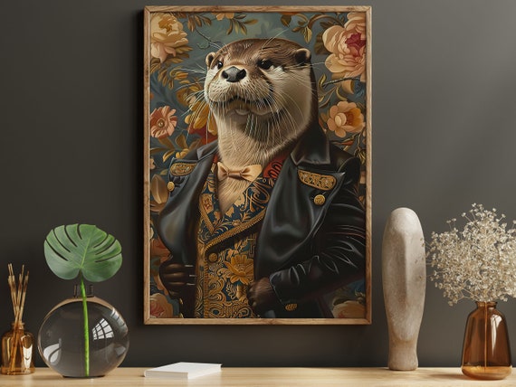 Cottage Renaissance Otter, Vintage Animal Art Print