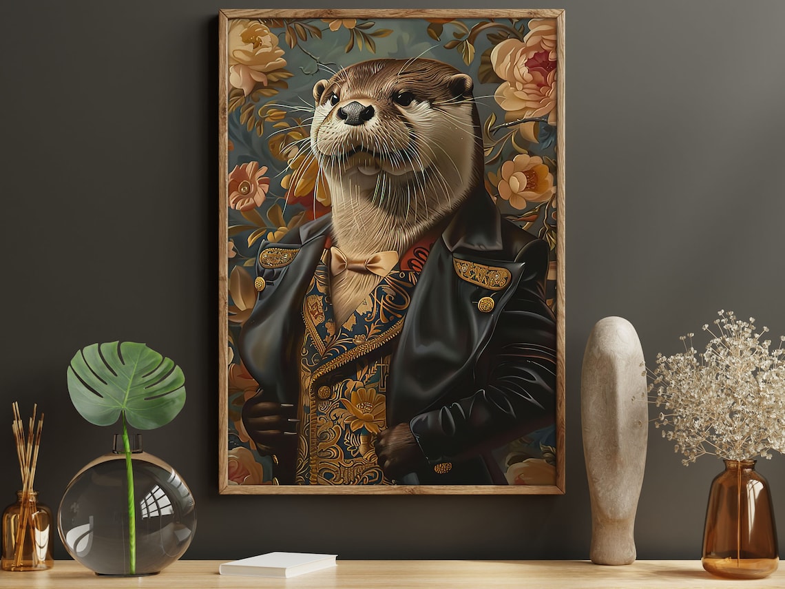 Cottage Renaissance Otter, Vintage Animal Art Print