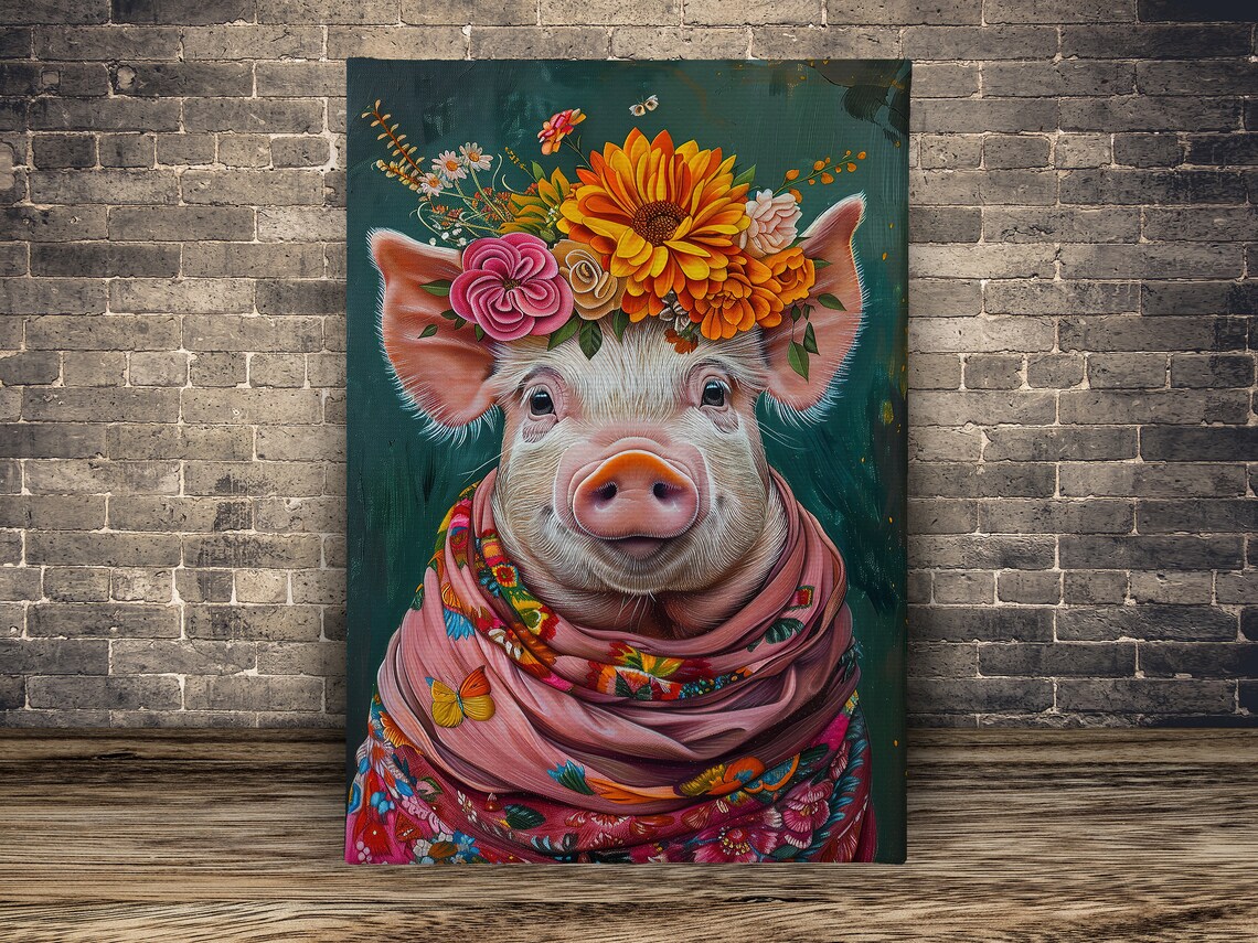 Vintage Floral Pig Lady Art Print, Farm Animal - Image 2