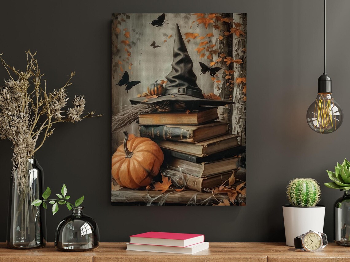 Vintage Witchy Hat and Magic Books, Halloween Poster - Image 3