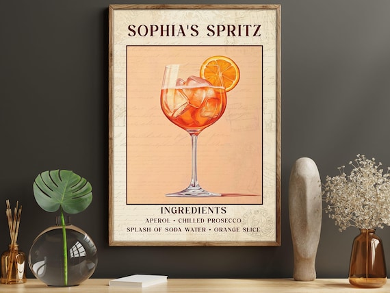 Sophia's Spritz Aperol Cocktail Recipe Wall Art Prosecco Orange Slice Poster