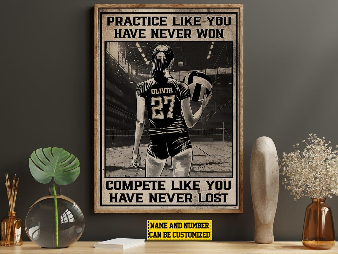 Personalized Volleyball Practice Compete Motivational Poster Gift - Image 6
