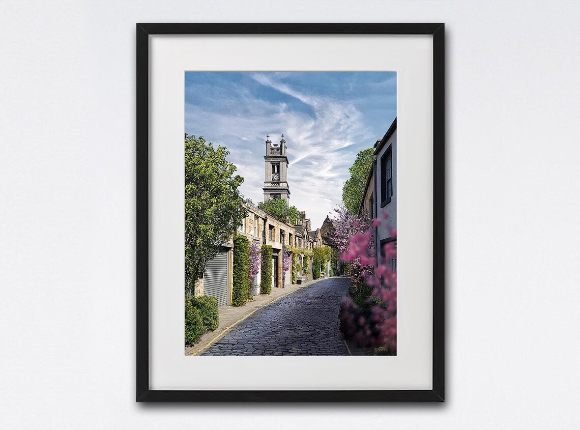 Edinburgh Circus Lane Cobbled Street Blossom Spring Photo Poster