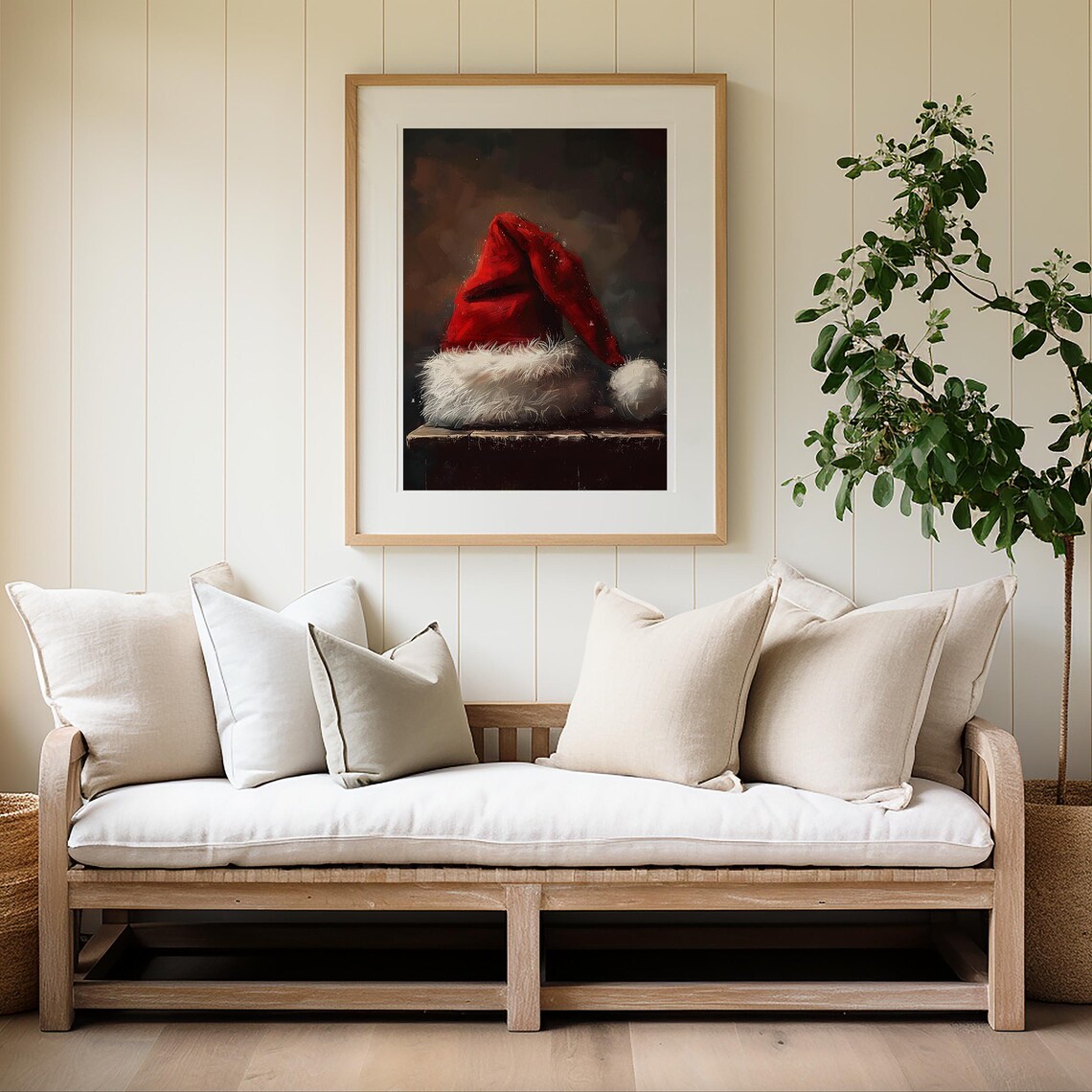 Santa Hat Still Life Moody Vintage Christmas Painting Wall Art - Image 4
