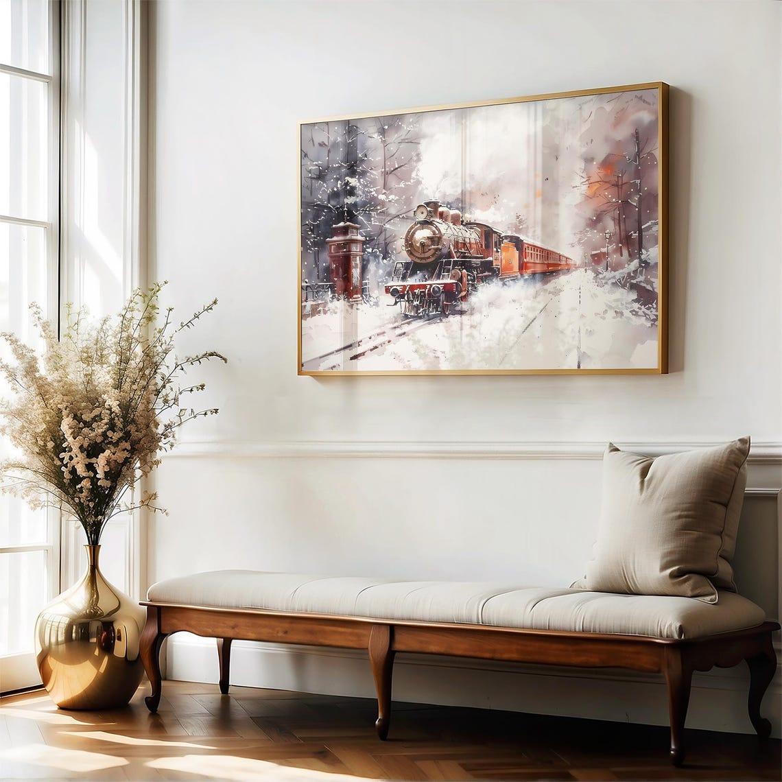 Vintage Steam Train Snowy Winter Landscape Christmas Wall Art Poster - Image 5