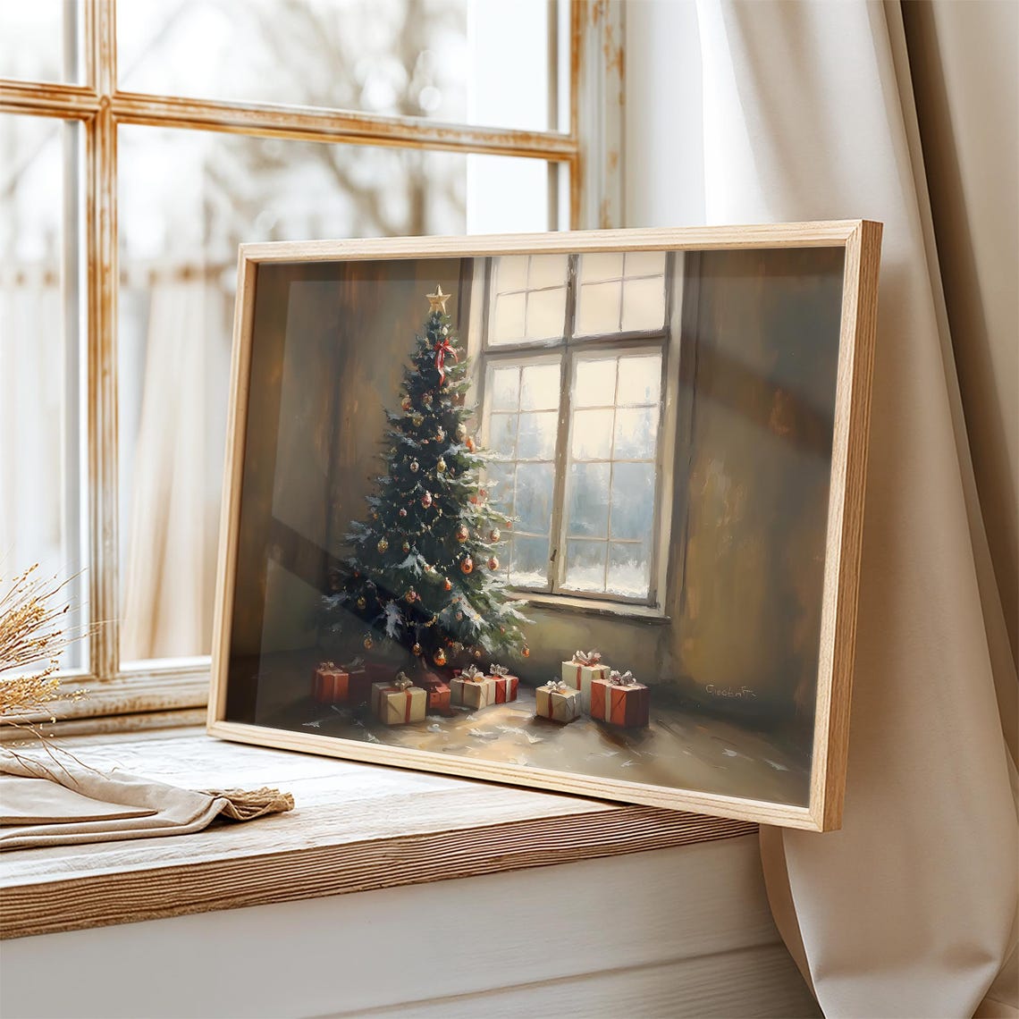 Decorated Christmas Tree With Gifts by a Sunny Window Art Poster - Image 2