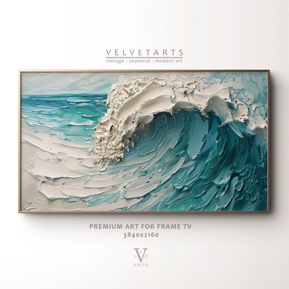 Frame Tv Art Summer Art Cresting Surf Seascape For Tv Beach Painting Coastal Painting Abstract Tv0057