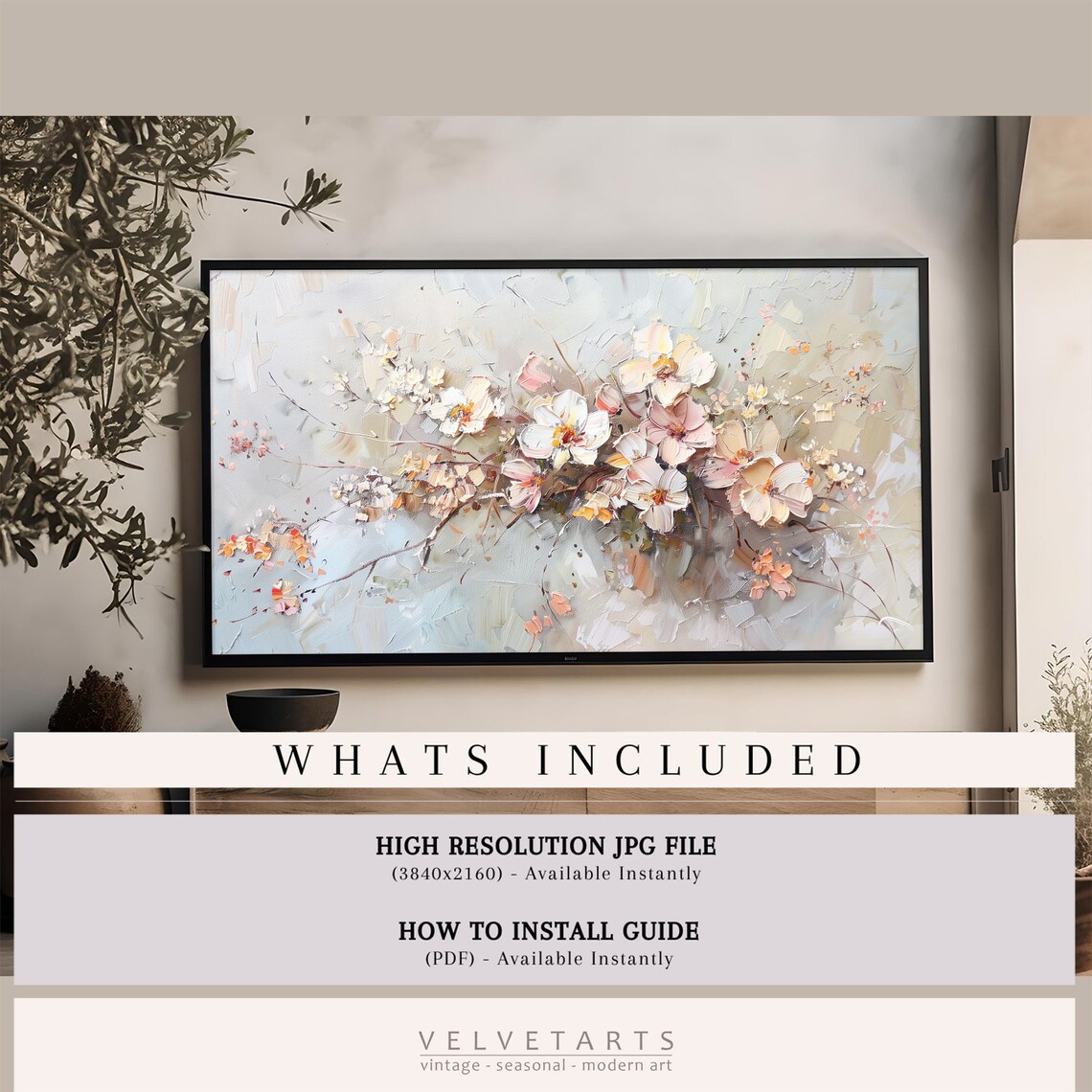 Blush Blossoms Spring Flower Textured Farmhouse Painting Wall Art - Image 4