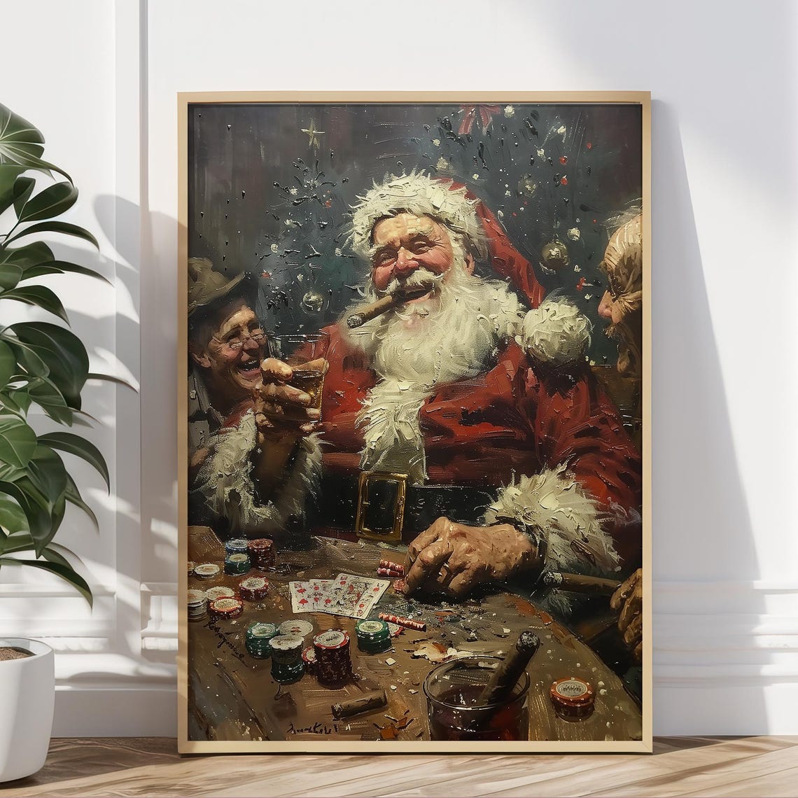 Santa Claus Playing Poker With Friends Funny Vintage Style Wall Art - Image 5