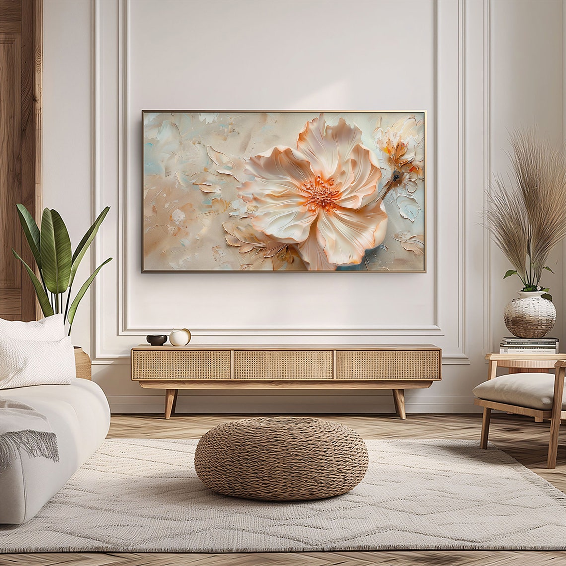 Blush Peony Impasto Textured Neutral Floral Painting Wall Art - Image 5