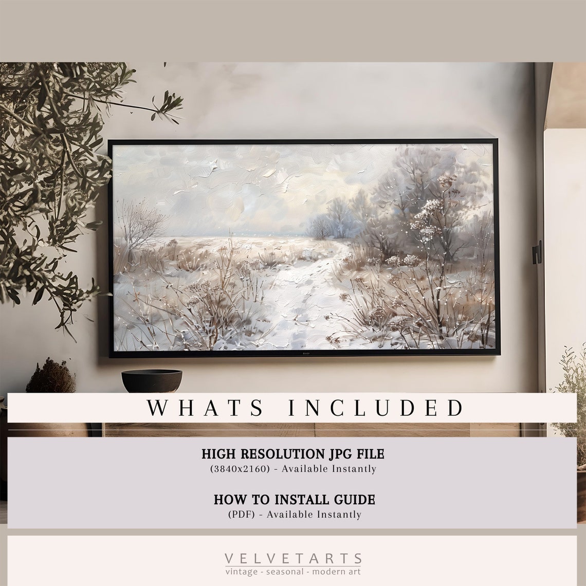 Frame Tv Art Winter Painting Frosty Meadow Landscape Tv Art Vintage Oil Painting Christmas Decor Tv0060 - Image 4