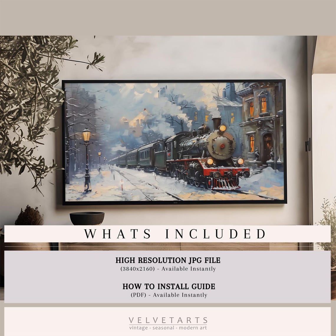 Frame Tv Art Steam Train In Snowy City Christmas Decor Winter Festive Painting Farmhouse Art Christmas Tv0220 - Image 4