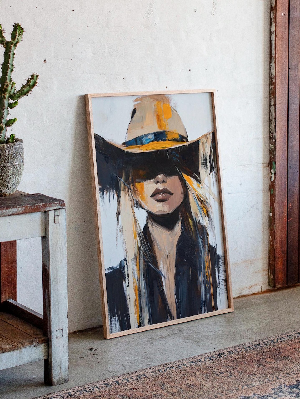 Modern Western Woman, Abstract Cowboy Hat Art Print