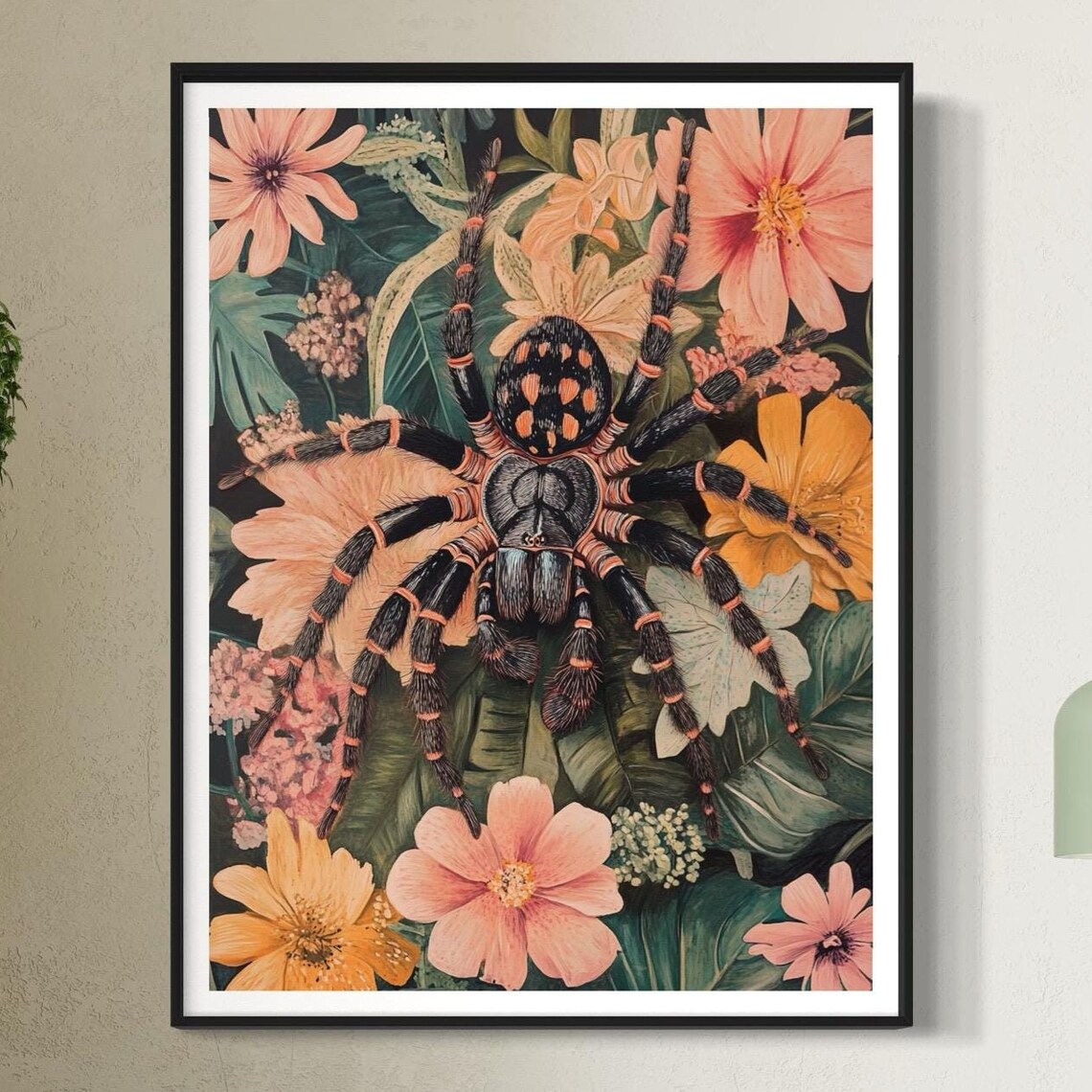 Mexican Red Knee Tarantula Tropical Flowers Jungle Wildlife Poster - Image 4